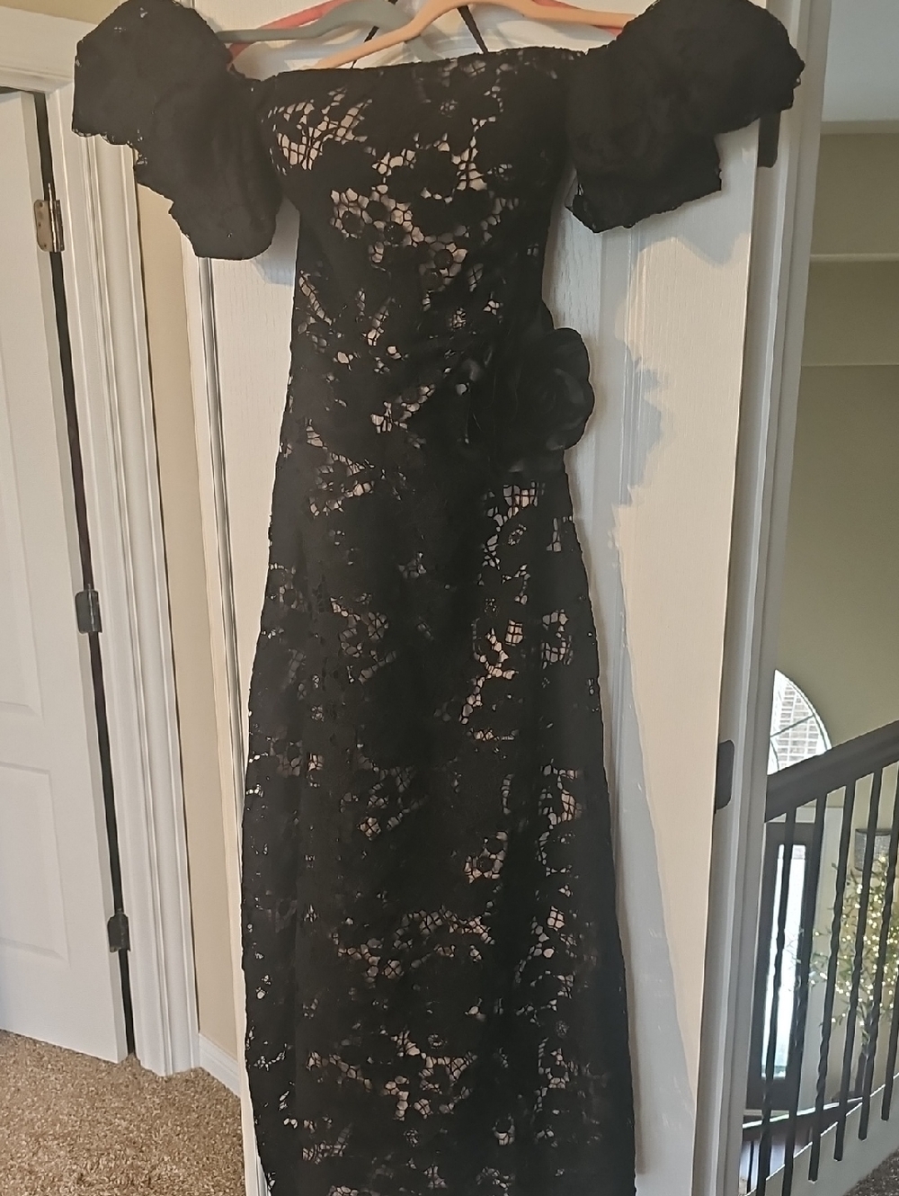 Black Lace Off-Shoulder Evening Dress